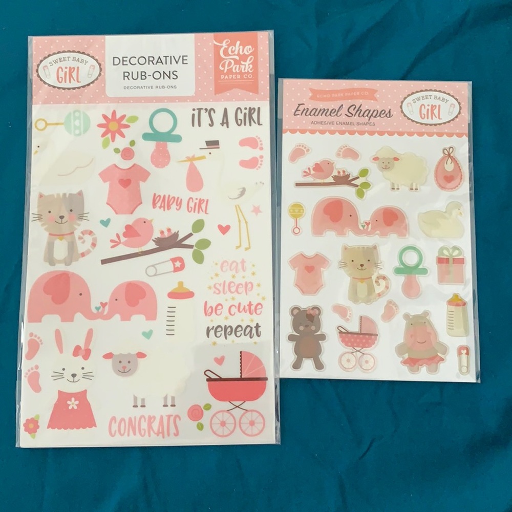 Echo Park sweet baby girl enamel stickers/rub ons